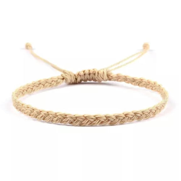 EOEMY Waxed String Bracelet Braided Thread Bangles Handmade Waterproof Knot Bracelets-Beige