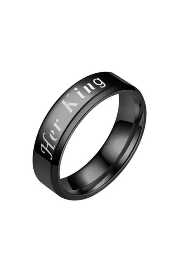 Wedding Anniversary His Queen Her King Printed Style Titanium Steel Couple Ring-Black Her King-12