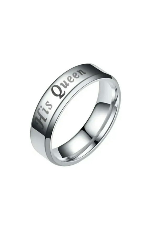 Wedding Anniversary His Queen Her King Printed Style Titanium Steel Couple Ring-Sliver His Queen-10