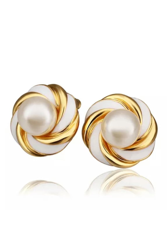 White Gold Pearl Epoxy Stud Earrings L68-Gold