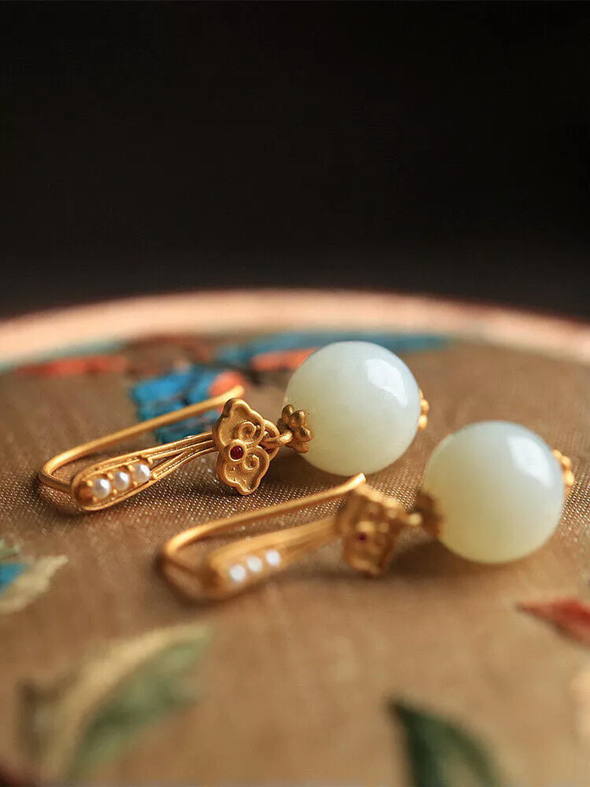 EOEMY White Jade Beaded Earrings Luxury Women 925 Silver Jewelry Gift Natural Chinese