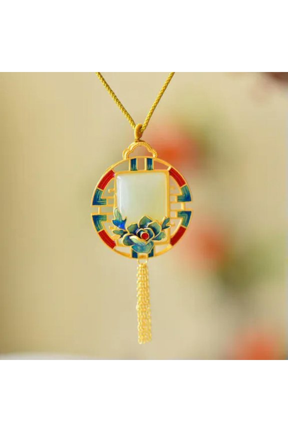 White Jade Flower Pendant Jewelry Necklace Chalcedony 925 Silver Natural-A