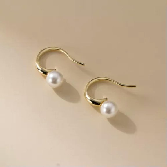 EOEMY White Pearl Beads Drop/Dangle Hook Earrings 925 Sterling Silver-Silver
