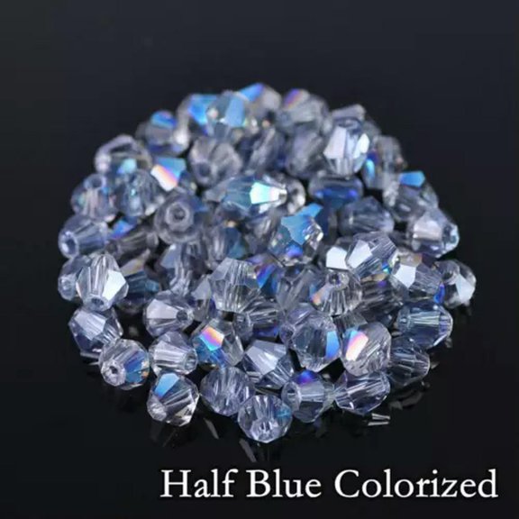 EOEMY Wholesale 1000Pcs 4mm Small Bicone Faceted Crystal Glass Loose Spacer Beads Lot-174) Half Blue Colorized