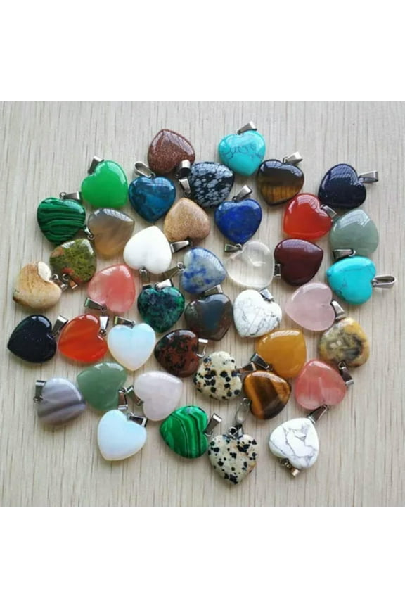 Wholesale 50Pcs/Lot 2022 Assorted Heart Natural Stone Charms Pendants 20mm