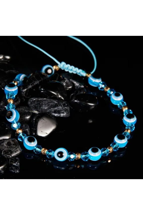 Wholesale Blue Evil Eye Bracelet Chain Crystal Adjustable Turkish Lucky Jewelry-Light Blue Evil Eye