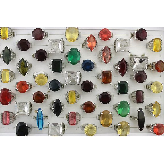 EOEMY Wholesale Jewelry 32Pcs Fashion Women Colorful Big Mixed Glass Silver P Rings