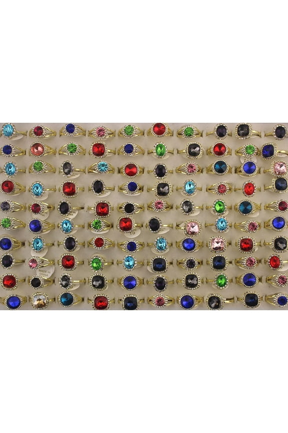 Wholesale Jewelry Lots 30Pcs Filled Rhinestone Lady'S Party Glass Gold P Rings