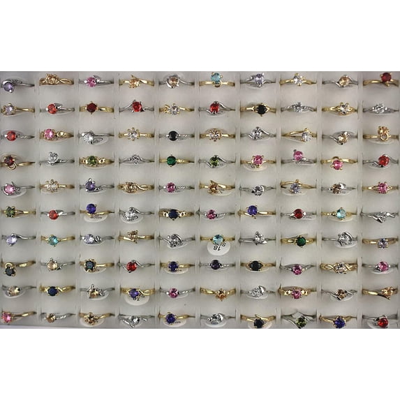 EOEMY Wholesale Jewelry Lots 30Pcs Mixed Round Cubic Zirconia Lady'S Engagement Rings