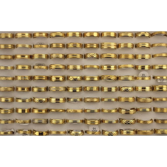 EOEMY Wholesale Jewelry Lots 30Pcs Variety Gold Plated Stainless Steel Unisex Rings