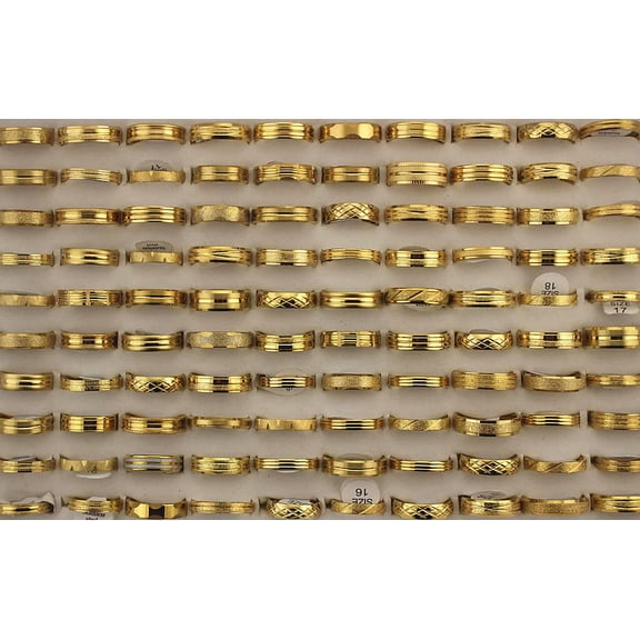 EOEMY Wholesale Jewelry Lots 30Pcs Variety Gold Plated Stainless Steel Unisex Rings