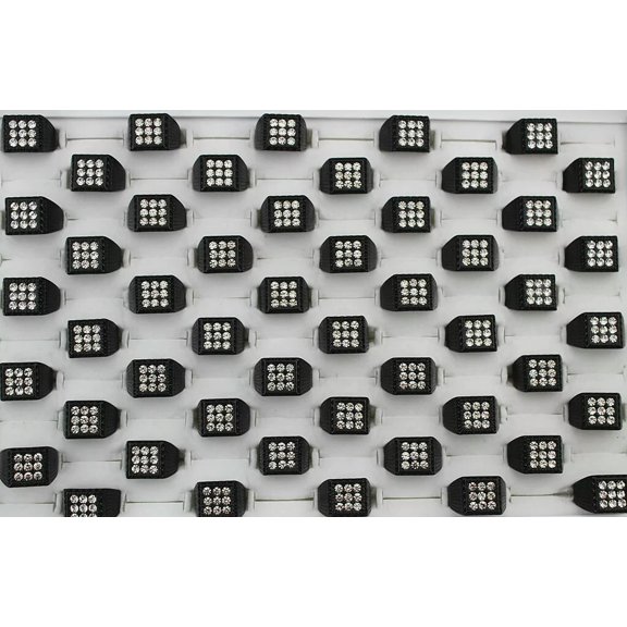 EOEMY Wholesale Jewelry Lots 32Pcs Clear Rhinestone Womens New Fashion Black P Rings