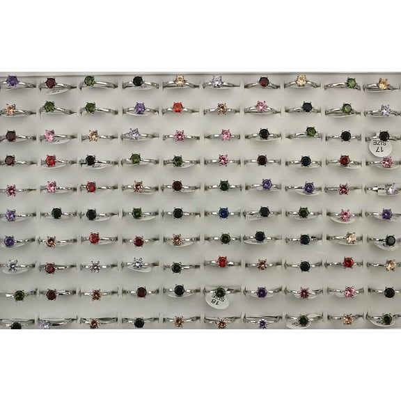 EOEMY Wholesale Jewelry Lots 32Pcs Cute Mixed Color Round Cubic Zirconia Lady'S Rings