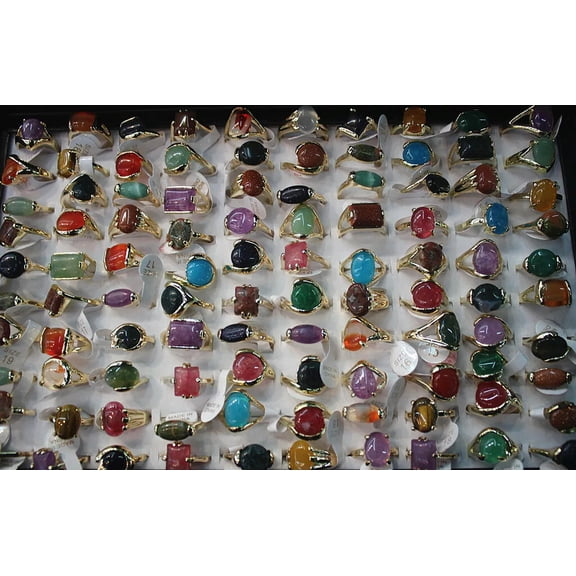 EOEMY Wholesale Jewelry Lots 32Pcs Gold Plated Women Gifts Charm Natural Stone Rings