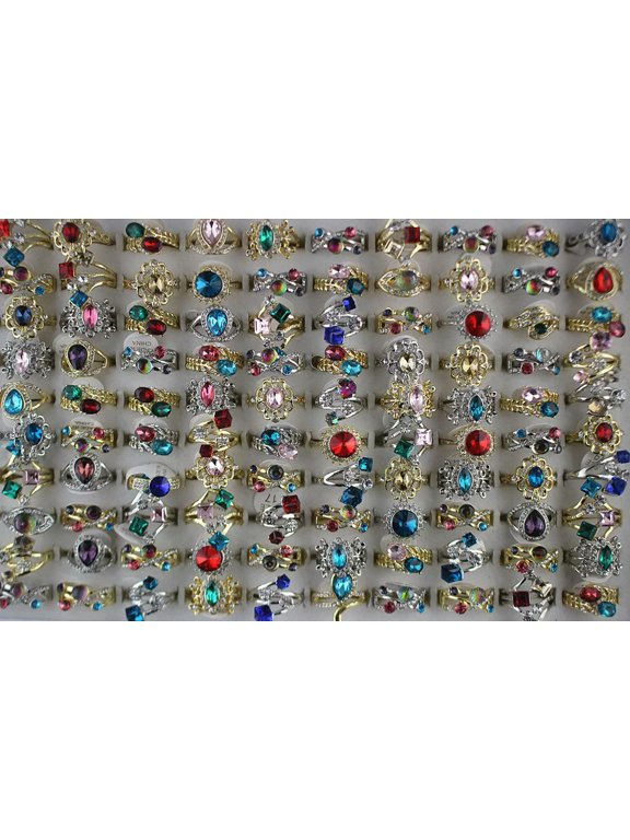 Wholesale Jewelry Lots 32Pcs Women Fashion Various Glass Filled Rhinestone Rings