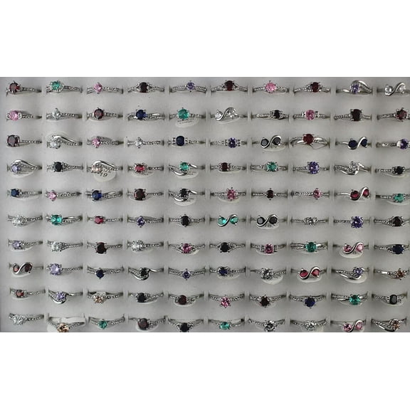 EOEMY Wholesale Job Lots 32Pcs Fashion Jewelry Cubic Zirconia Rhinestone Lady'S Rings
