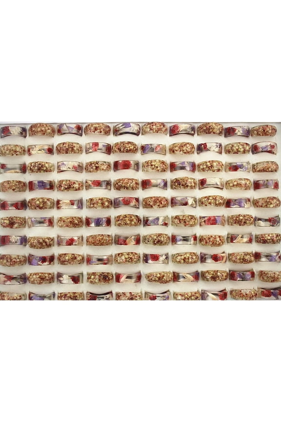 Wholesale Lady'S Rings 30Pcs Mixed Lots Real Dry Flower Resin Fashion Ring