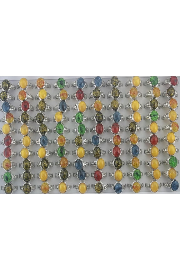 Wholesale Lady'S Rings 32Pcs Mixed Lots Fashion Oval Resin Silver P Ring Free P