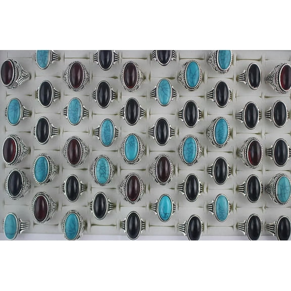 EOEMY Wholesale Lots 30Pcs Mixed Style Men'S Gifts Big Oval Resin Alloy Rings