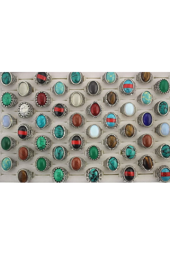 Wholesale Lots 30Pcs Rings For Men Women Gifts Variety Oval Natural Stone Ring