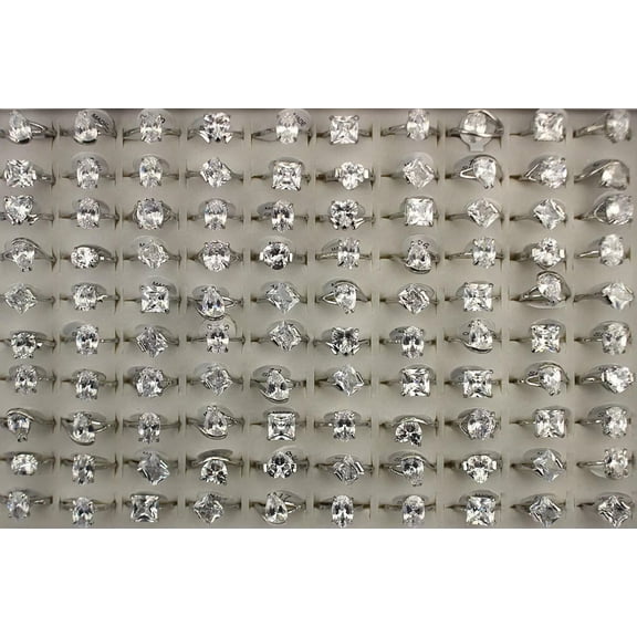EOEMY Wholesale Lots 30Pcs Wedding Enagagement Jewelry Clear Cubic Zirconia Lady Rings