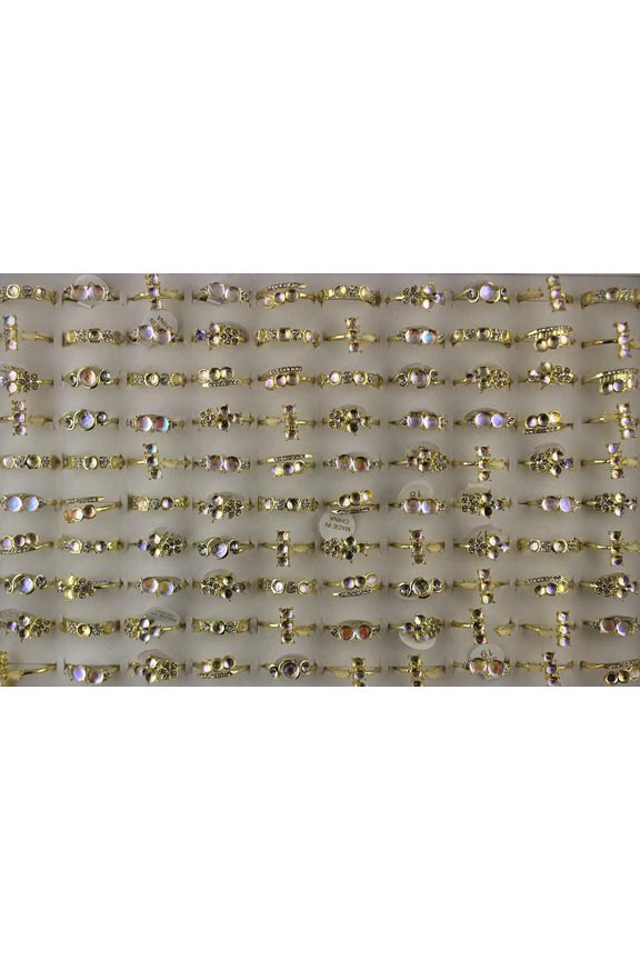 Wholesale Lots 32Pcs Assorted Glass Filled Rhinestone Gold Plated Lady'S Rings