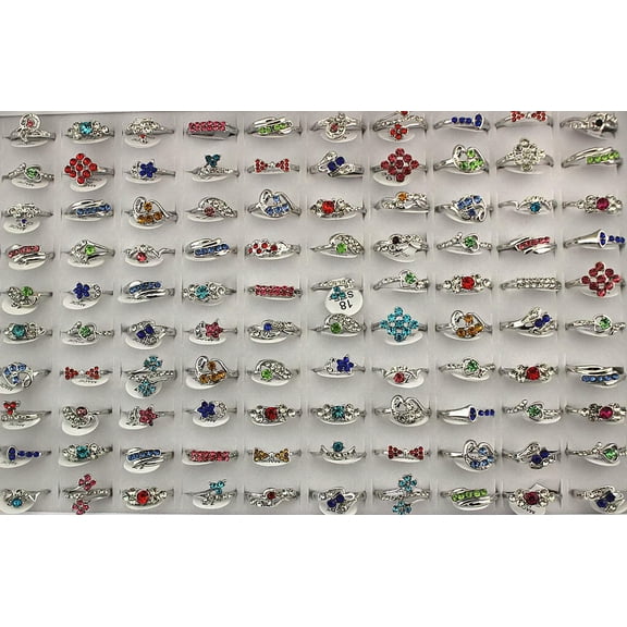 EOEMY Wholesale Lots 32Pcs Lady'S Fashion Filled Rhinestone Silver Plated Charm Rings