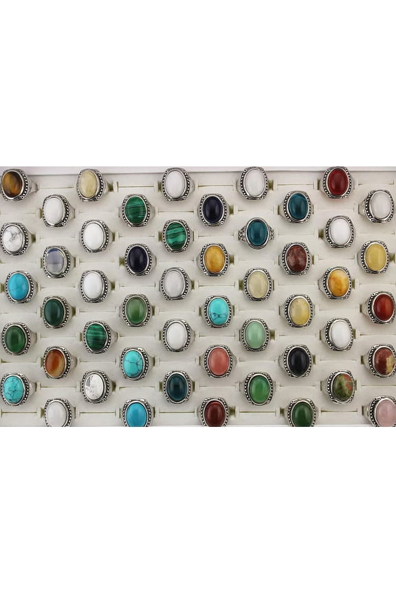 Wholesale Lots 32Pcs Mixed Color Assorted Natural Stone Womens Fashion Rings