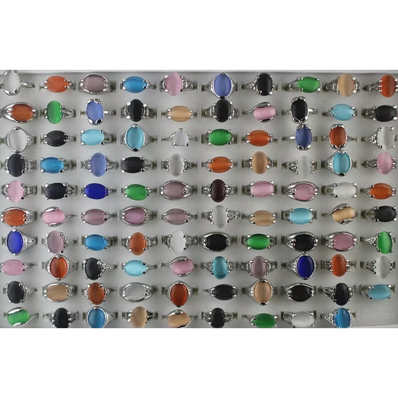 EOEMY Wholesale Lots 32Pcs Mixed Color Women Cat'S-Eye Stone Fashion Jewelry Rings