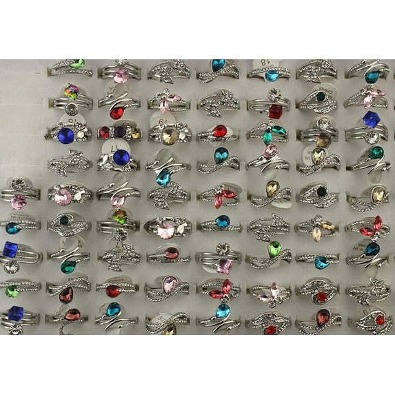 EOEMY Wholesale Lots 32Pcs Mixed Style Filled Rhinestone Fashion Jewelry Lady'S Rings