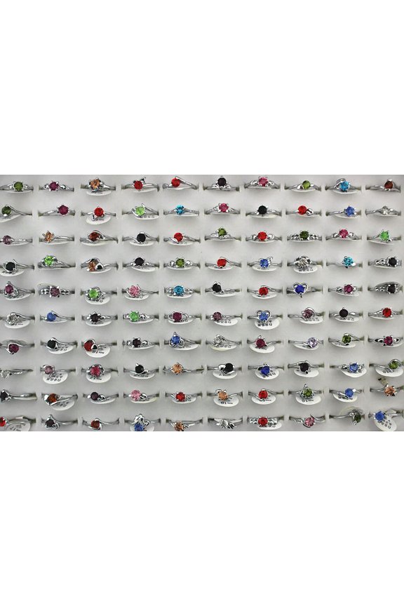 Wholesale Lots 32Pcs Multicolor Small Cute Round Rhinestone Lady'S Rings