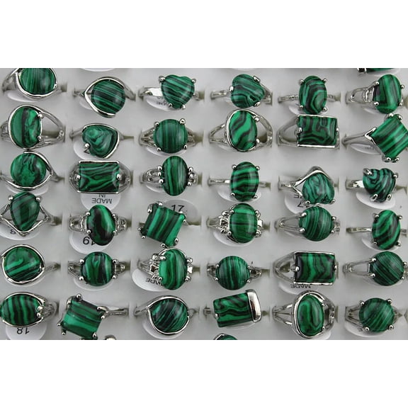 EOEMY Wholesale Lots 32Pcs Natural Stone Fashion Jewelry Women'S Silver P Rings Free P