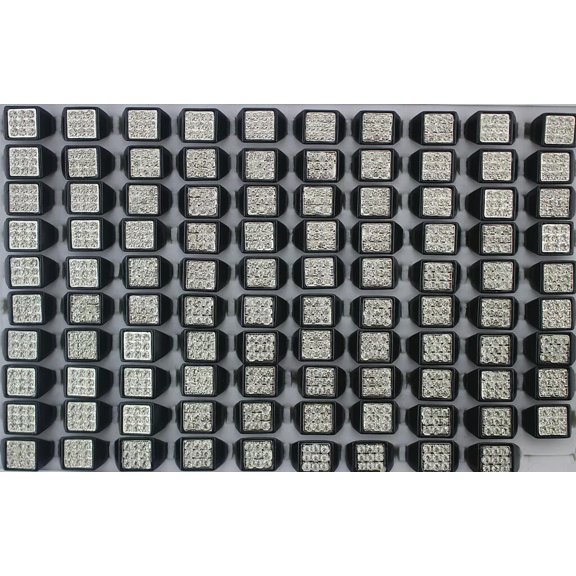 EOEMY Wholesale Lots 32Pcs Square Clear Rhinestone Rings Women Black P Alloy Jewelry