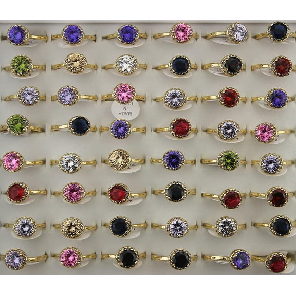EOEMY Wholesale Lots 32Pcs Wedding Ring Cubic Zirconia Filled Rhinestone Charm Rings
