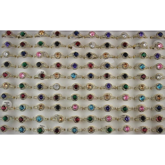 EOEMY Wholesale Lots 32Pcs Wedding Round Charm Cubic Zirconia Filled Rhinestone Rings