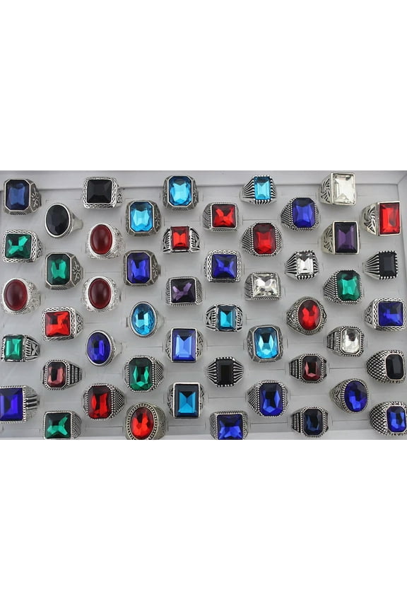 Wholesale Mixed Lots 30Pcs Multi-Color Big Glass Alloy Rings Fashion Jewelry
