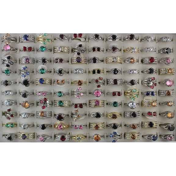 EOEMY Wholesale Mixed Lots 32Pcs Clear Rhinestone Lady'S Cubic Zirconia Classic Rings