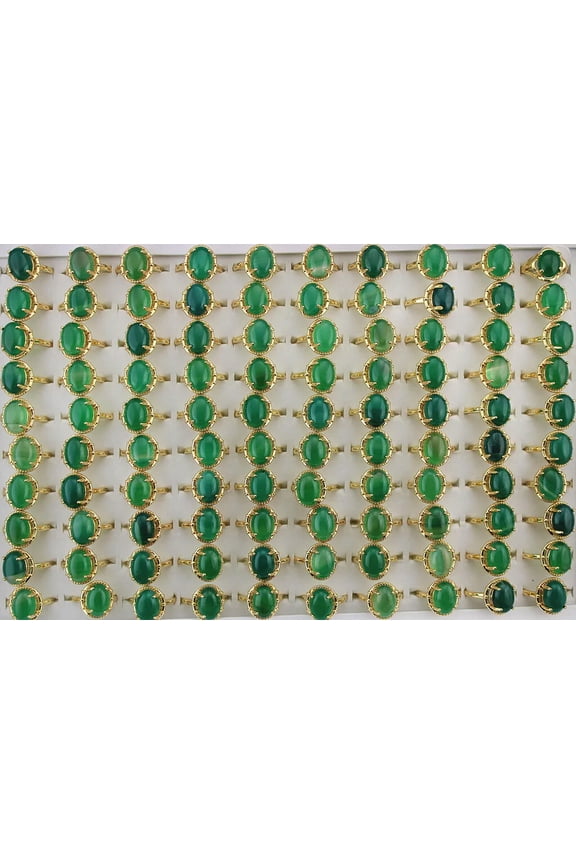 Wholesale Mixed Lots 32Pcs Green Agate Gold P Jewelry Copper Adjustable Rings