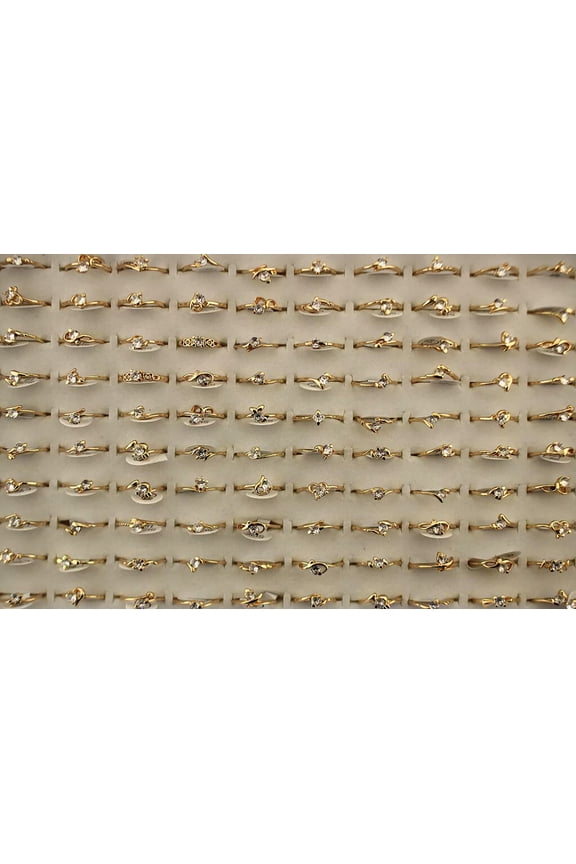 Wholesale Mixed Lots 32Pcs Lady'S Clear Cubic Zirconia Wedding Gold P Rings