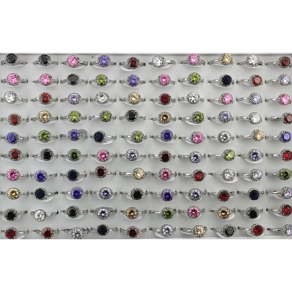 EOEMY Wholesale Mixed Lots 32Pcs Multicolor Round Cubic Zirconia Rings Wedding Jewelry