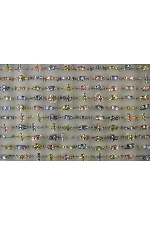 Wholesale Mixed Lots 32Pcs New Assorted Filled Rhinestone Glass Lady'S Rings