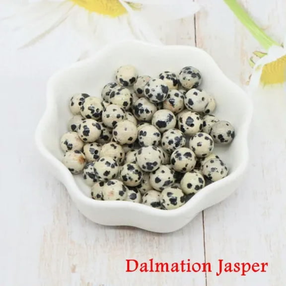 EOEMY Wholesale Natural Gemstone Round Loose Beads 4mm 6mm 8mm Crystals Stone Jewelry-Dalmation Jasper-8mm (About 40Pcs)