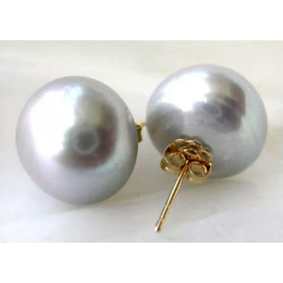 EOEMY Wholesale Natural Genuine Akoya Freshwater Pearl 14K Gold Plated Stud Earrings -6-7mm-Gray