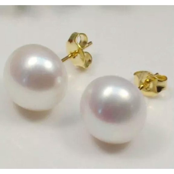 EOEMY Wholesale Natural Genuine Akoya Freshwater Pearl 14K Gold Plated Stud Earrings -7-8mm-White