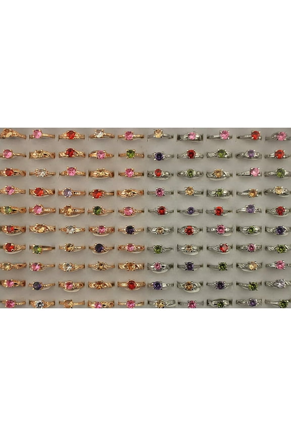 Wholesale Rings Lots 32Pcs Round Mixed Cubic Zirconia Lady Wedding Charm Ring