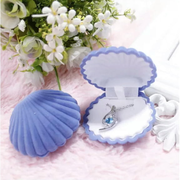 EOEMY Wholesale Shell Shape Velvet Display Gift Box Necklace Earrings Ring Box Jewelry-Blue