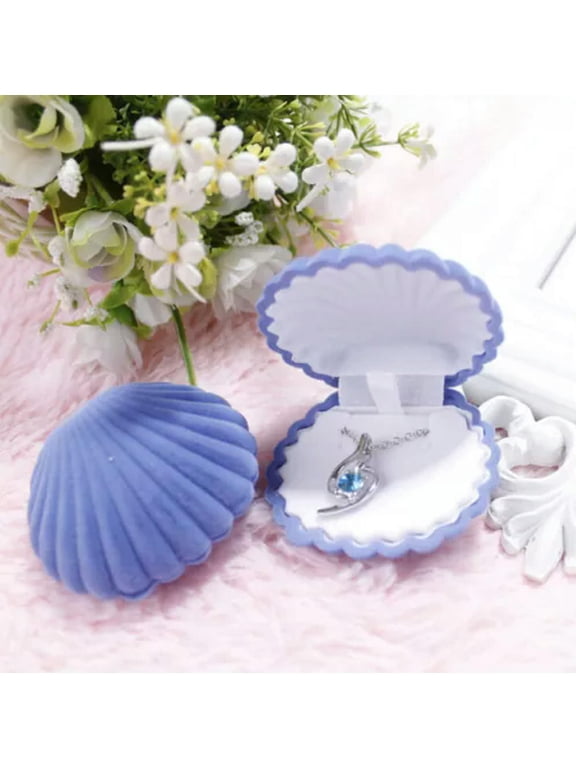 Wholesale Shell Shape Velvet Display Gift Box Necklace Earrings Ring Box Jewelry-Blue