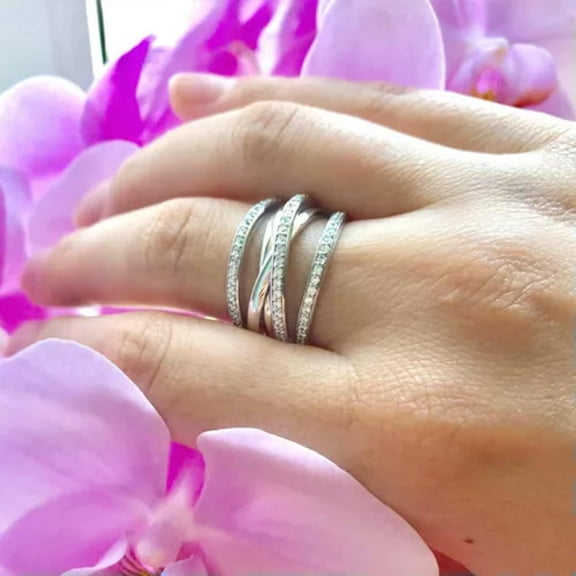 EOEMY Women 925 Silver Filled Ring Charm Wrap Cut Cubic Zircon Wedding Gift Sz 6-10-10