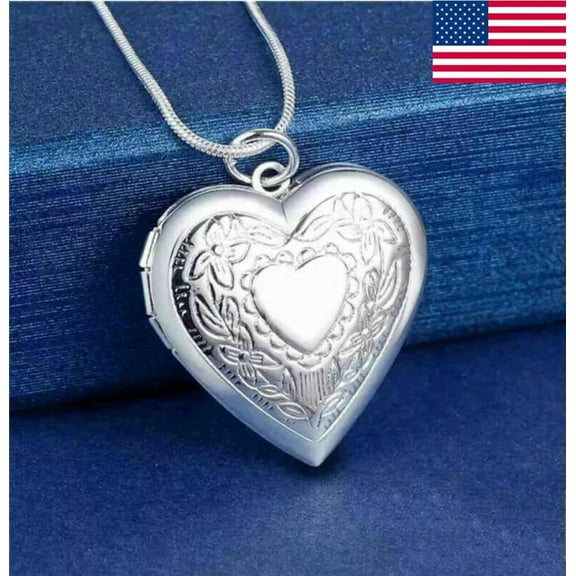 EOEMY Women 925 Silver Heart Necklace Locket Photo Pendant Wedding Jewelry Gift Usa.