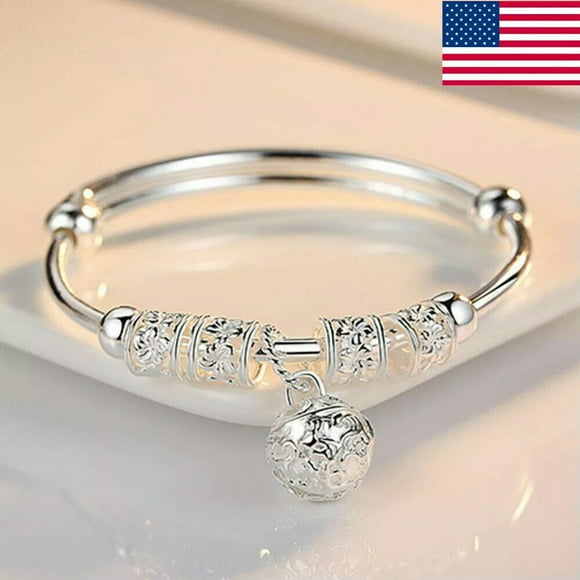 Women 925 Silver Lucky Ball Bracelet Cuff Bangle Wedding Party Jewelry Gift Us.